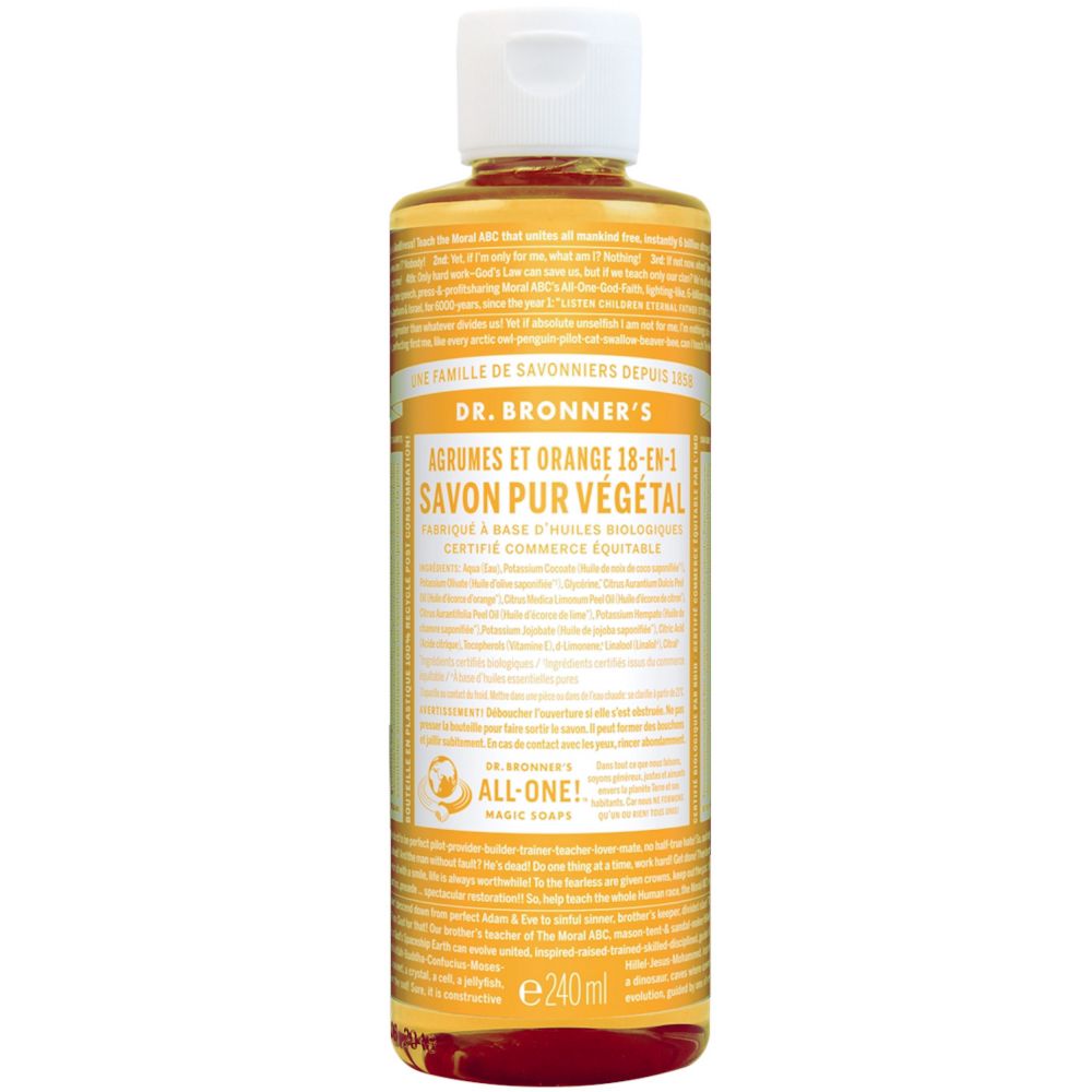 Dr. Bronner's Savon liquide pure végétal 18en1 Agrumes et Orange