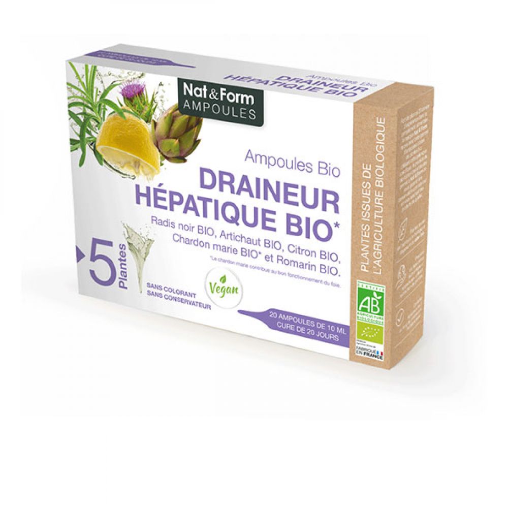 Nat & Form Ampoules bio draineur hépatique 20 ampoules de 10 ml