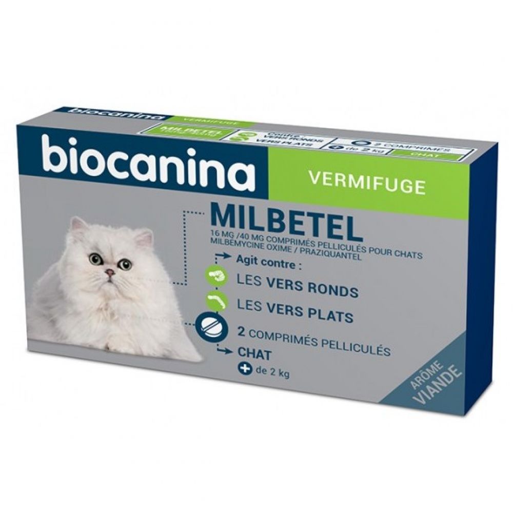 Biocanina milbetel vermifuge chat + 2 kg boite de 2 comprimés