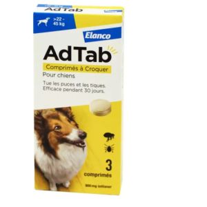 Elanco - ADTAB Antiparasitaire Interne Chien de +22 à 45kg + 3 Comprimés à Croquer