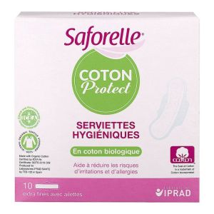 Saforelle - Coton Protect Serviettes hygiéniques - 10 serviettes hygiéniques