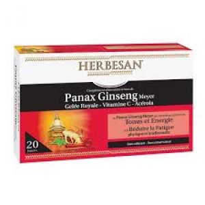 Herbesan - Panax ginseng meyer, gelée royale, vitamine C & acérola - 30 ampoules 15 ml