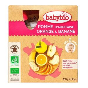 Babybio - Pomme d'Aquitaine Orange & Banane dès 6 mois - 4x90g
