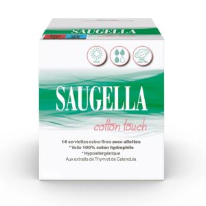 Saugella Cotton Touch - Serviettes Extra-Fines Jour avec Ailettes - x14