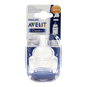 Avent - Tétine Classic+ débit rapide 6 mois et + 4 trous - 2 tétines