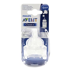 Avent - Tétine Classic+ liquides épaissis 6 mois et + 1 trou - 2 tétines