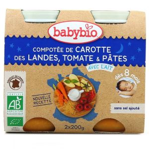 Babybio - Compotée de Carotte des Landes, Tomate, Pâtes - dès 8 mois - 2x200g