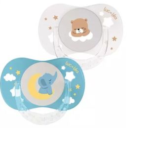 Luc et Léa - Duo de sucettes nuit anatomiques – Ours et Éléphant - 0/6 mois - 2 unités