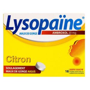 Lysopaine - Ambroxol citron maux de gorge aigus - 18 pastilles