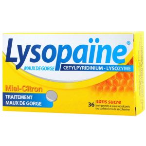Lysopaïne - Maux de gorge miel-citron - 36 comprimés