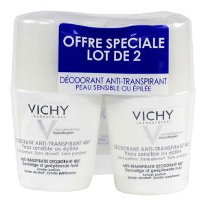 Vichy - Déodorant Anti-Transpirant 48H Peaux Sensibles ou Epilées Roll-On - 2 x 50 ml