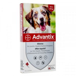 Bayer - Advantix chien moyen de 10 à 25 kg - 4 pipettes