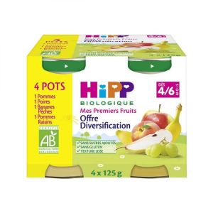HiPP - Mes premiers fruits offres diversification - 4 x 125 g - 4/6 mois