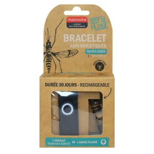 Manouka - Bracelet anti-moustiques toutes zones noir + recharge de 6ml