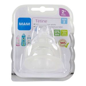 MAM - 2 tétines +2mois débit2 0%BPA