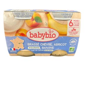 BABYBIO - Brassé chèvre, abricot d'occitanie, banane 2 x130 G
