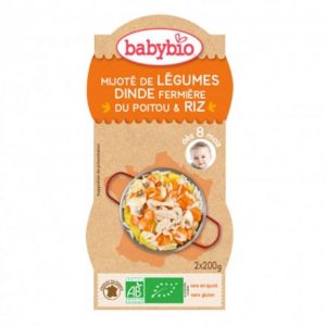 Babybio - Mijoté de légumes Dinde fermière du Poitou, Riz - dès 8 mois - 2x200g