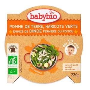 Babybio - Pomme de terre, Haricots verts, Émincé de Dinde fermière du Poitou - dès 12 mois - 230g