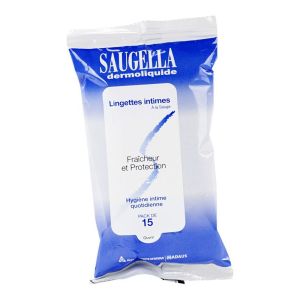 SAUGELLA dermoliquide - Lingettes intimes nettoyantes - Pack de 15 lingettes