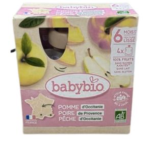 Babybio - Pomme Poire Pêche 6 Mois et + Bio - 4 Gourdes de 90 g