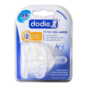 Dodie - Tétine ronde 3 vitesses col large 0-6mois débit 2 - 2 tétines