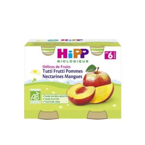 HiPP - Délices de fruits tutti frutti pommes nectarines mangues - 2 x 190 g - dès 6 mois