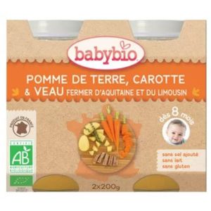 Babybio - Pomme de terre, Carotte, Veau fermier d'Aquitaine - dès 8 mois - 2x200g