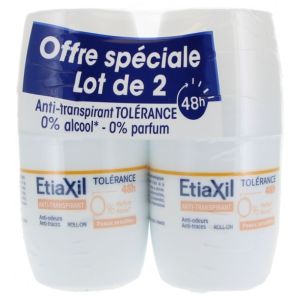 Etiaxil - Anti-Transpirant Tolérance 48H Peaux Sensibles Roll-On - Lot de 2 x 50 ml