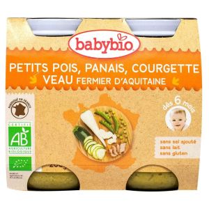 Babybio - Petits pois, panais, courgette Veau fermier d'Aquitaine - dès 6 mois - 2x200g