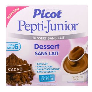 Picot - pepti-junior - dessert sans lait - cacao - 4x100g
