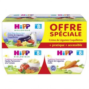 HiPP - Offre Eco Bols Menu 2 dîner bonne nuit et 2 traditions gourmandes - 4 x 190 g - dès 8 mois