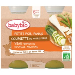 Babybio - Petits pois, panais, courgette Veau fermier d'Aquitaine - dès 6 mois - 2x200g