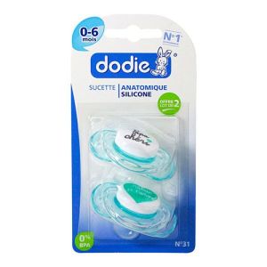 Dodie - Sucette anatomique symétrique 0-6mois Papa et maman - 2 sucettes