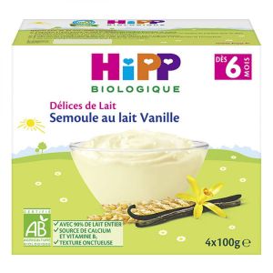 HiPP - Délices de lait semoule au lait vanille - 4 x 100 g - ds 6 mois