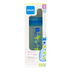 Mam - Biberon easy active 2ème âge - 6mois+ - 330ml - bleu clair