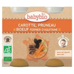 Babybio - Carotte, Pruneau, Bœuf fermier d'Aquitaine - dès 8 mois - 2x200g