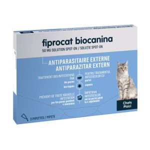Biocanina - Fiprocat 50mg antiparasitaire chat + 1 kg - 3 pipettes