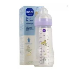 Mam -  Biberon Easy Active Décoré Tétine Débit très rapide Lilas - 330 ml