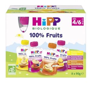 HiPP - Gourdes 100 % fruits - 8 x 90 g - 4/6 mois