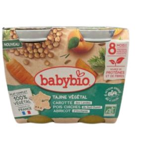 Babybio - Tajine végétal Carotte des Landes, Pois Chiches du Sud-Ouest, Abricot d'Occitanie - 2x200g