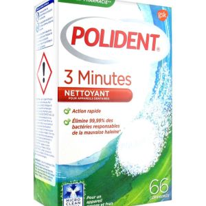 Polident - 3 minutes nettoyant - 66 comprimés