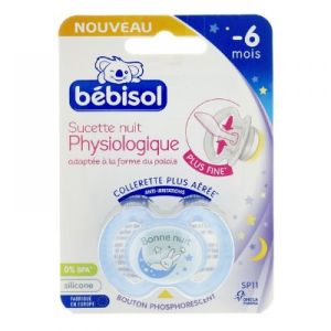 Bébisol - Sucette nuit physiologique silicone Bonne nuit 0-6 mois - Bleu