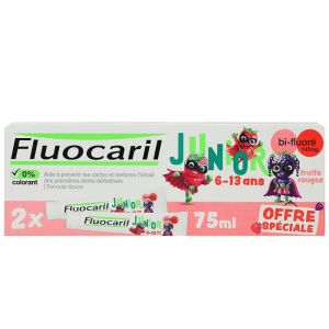 Fluocaril - Dentifrice - Junior 6/12ans - Fruits rouges - 2X75 ml