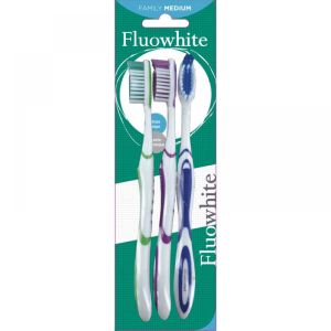 Fluowhite - Brosses à dents médium - Lot de 3