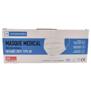 Hydromed - Masque Chirurgical usage unique Blanc - 50 masques