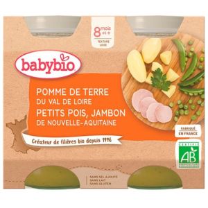 Babybio - Pomme de terre, Petits pois, Jambon de France - dès 8 mois - 2x200g