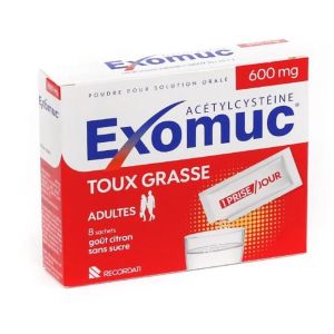 Exomuc 600mg - Toux grasse gout citron sans sucre - 6 sachets