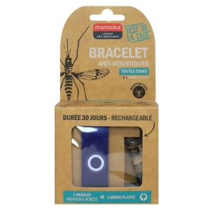 Manouka - Bracelet anti-moustiques toutes zones bleu + recharge de 6ml
