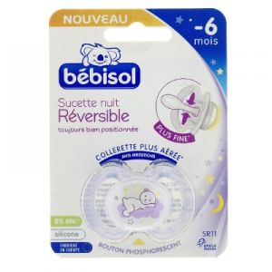 Bébisol - Sucette nuit réversible silicone 0-6 mois - Ourson