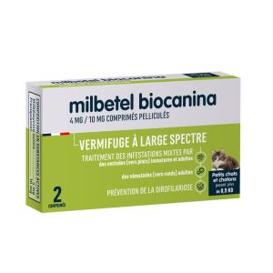 BIOCANINA - Milbetel vermifuge 4 mg/10 mg petits chats et chatons - 2 comprimés